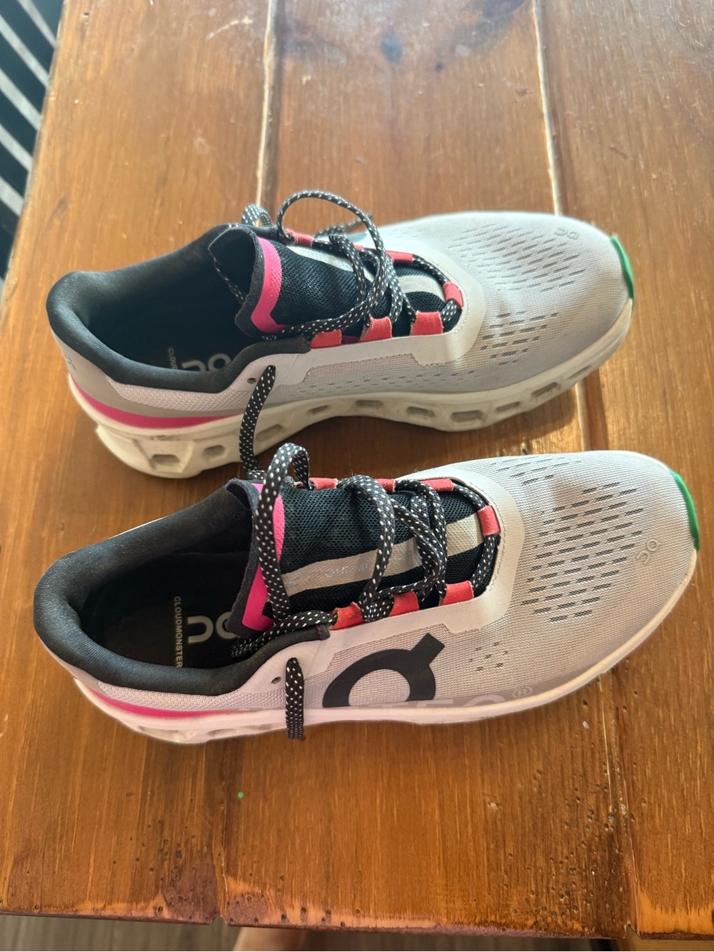 On Running Women's Athletic Sneakers in Light Gray with Pink and Black Accents